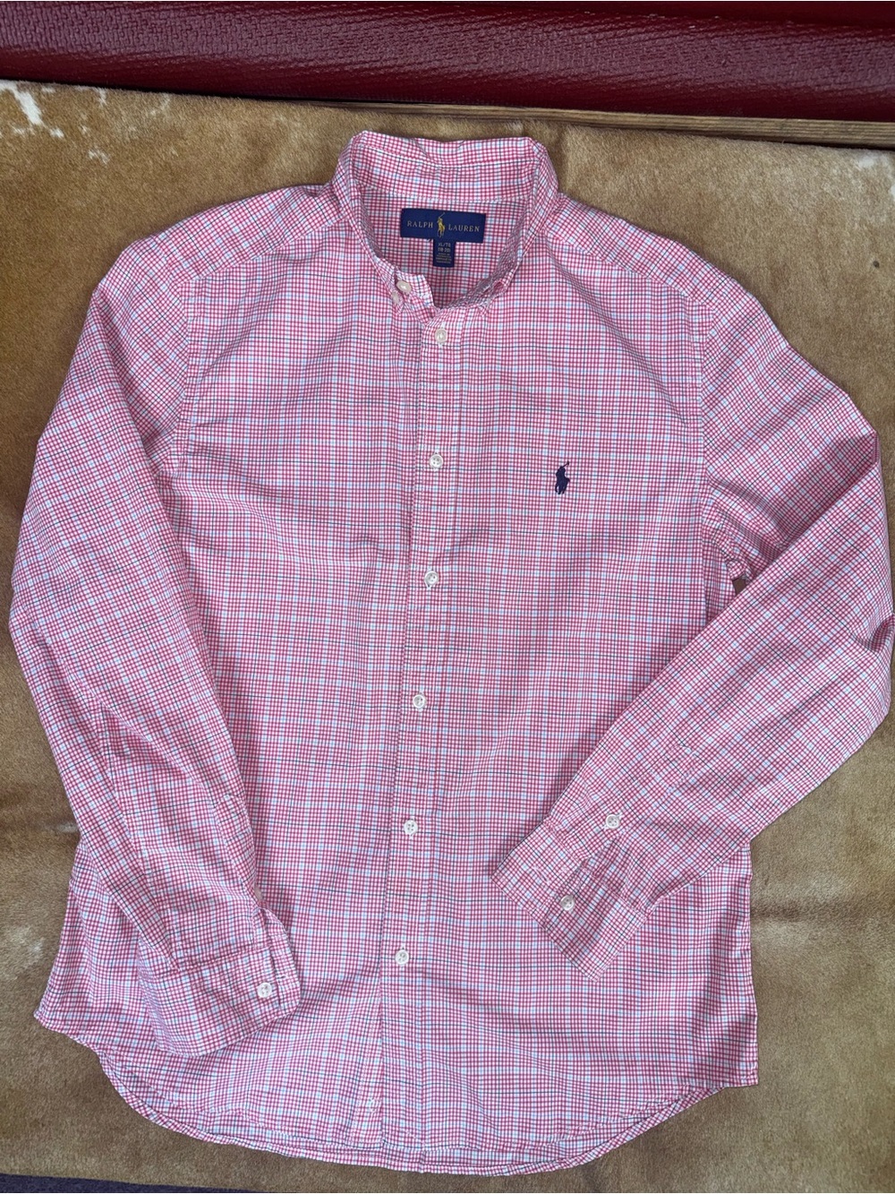 Ralph Lauren Red & White Plaid Button-Down Shirt with Navy Pony